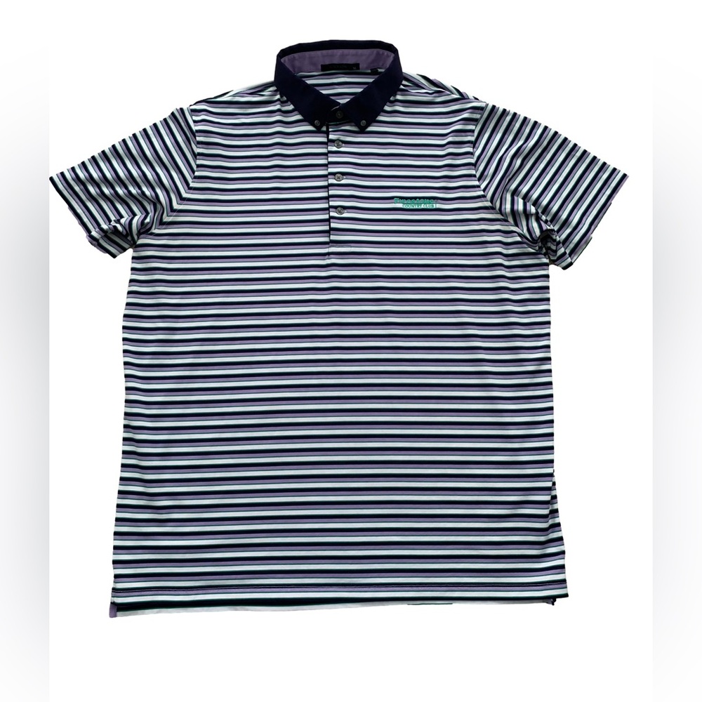 Greyson Size Extra Large XL Performance Golf Polo Firestone Purple Green Stripe
